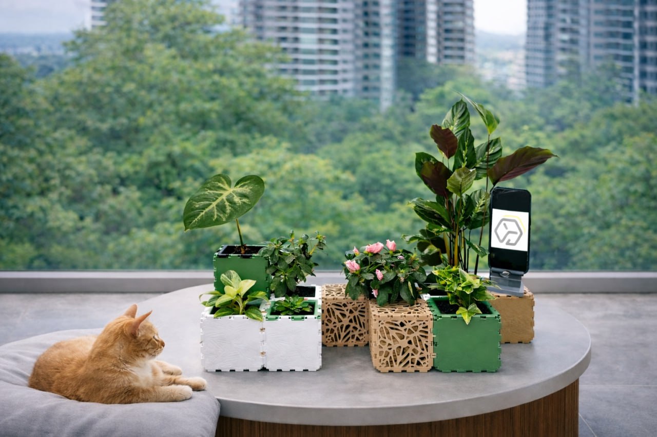 Jardins modulares de mesa e sistemas de vegetação para ambientes internos